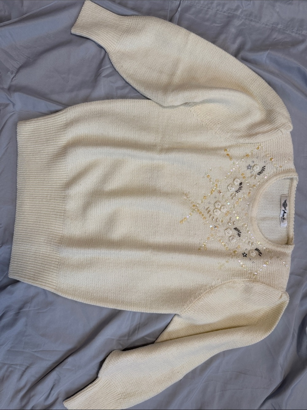 Vintage Anna Embellished Cream Crew Neck Sweater
